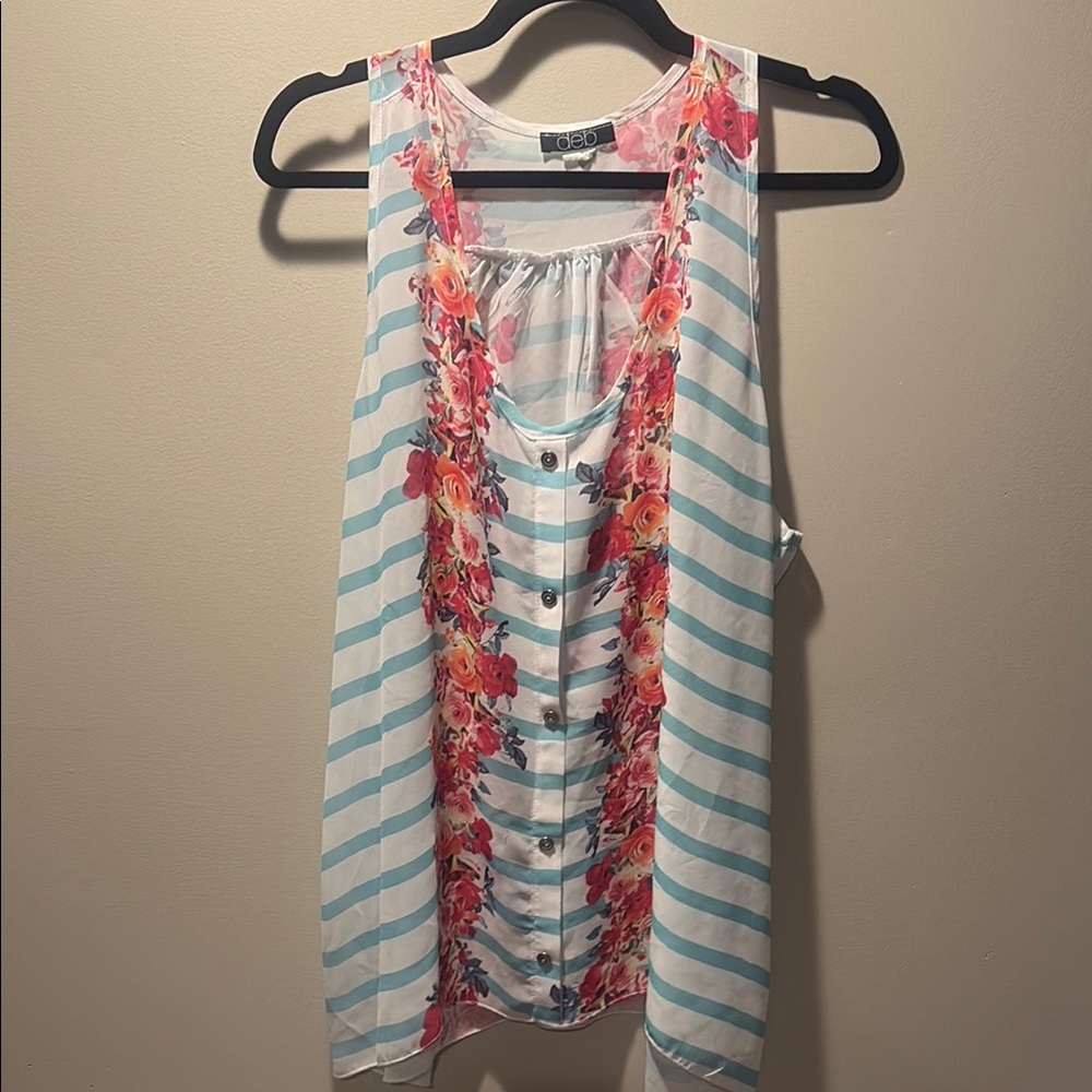 Striped Floral Sleeveless Top